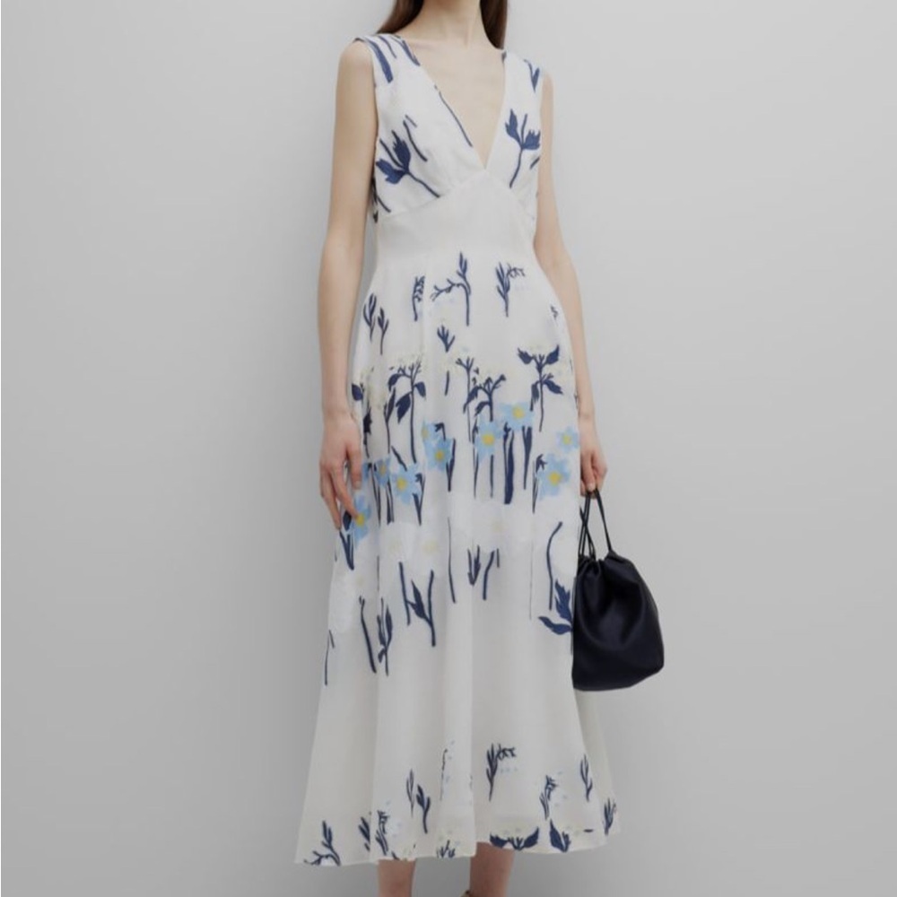 Lela Rose Womens Wool/Silk Floral Embroidered Dress 10 Neiman Marcus hemmed